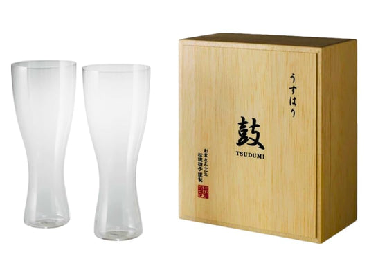 【松徳硝子】 うすはり 鼓 ビールグラス ( ピルスナー ) 木箱 2P