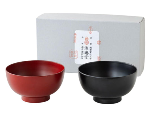 【和紙でラッピング】中川政七商店  漆琳堂 越前硬漆 一乗椀ペアセット 朱・黒 4寸
