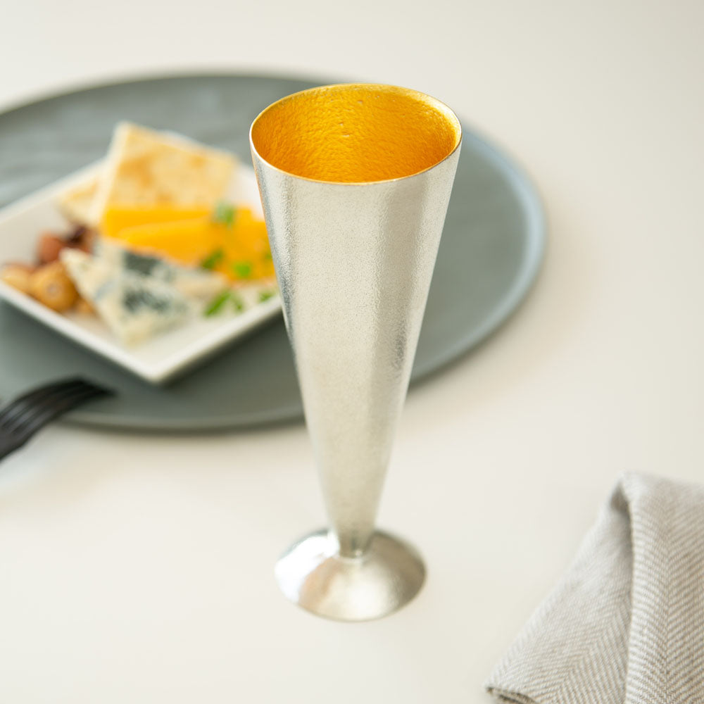 【和紙でラッピング済】 能作 シャンパングラス S 金箔