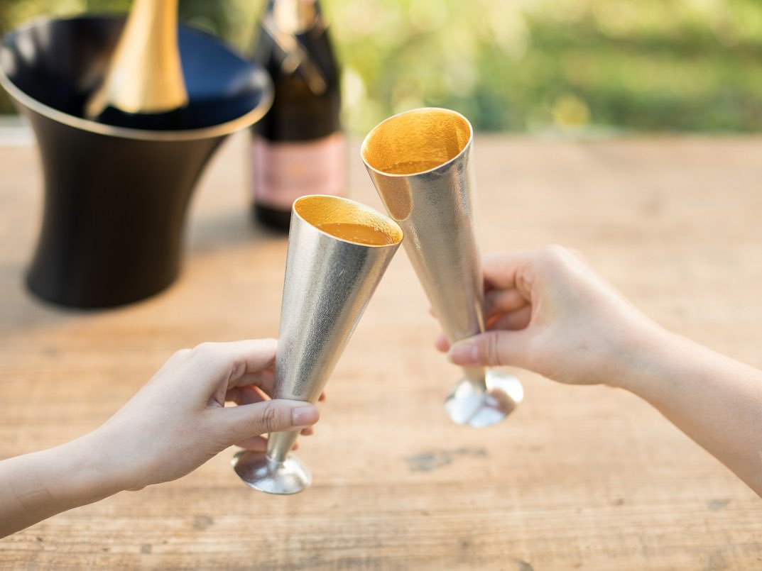 【和紙でラッピング済】 能作 シャンパングラス S 金箔