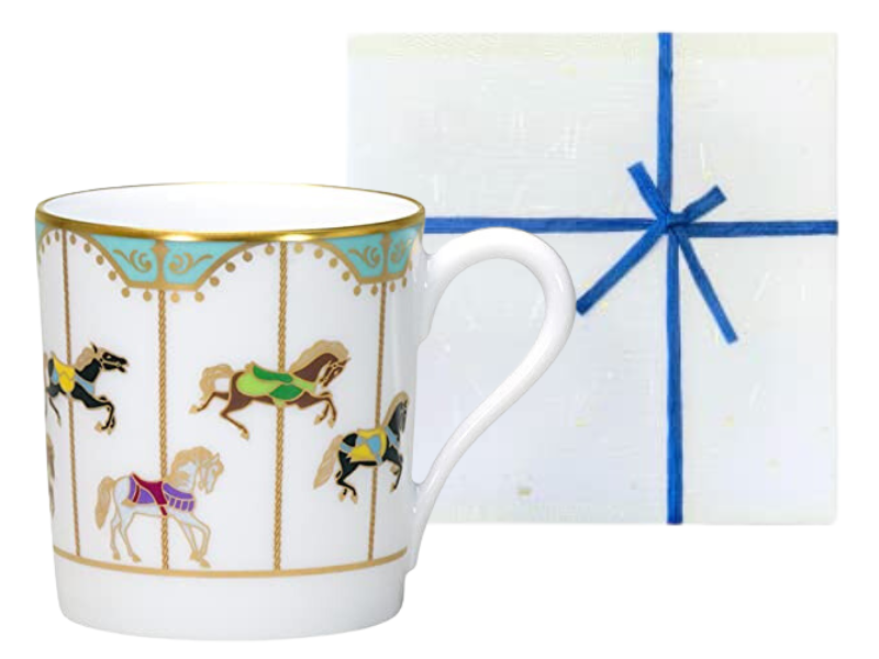 [Wrapping with Japanese paper] Good luck carousel blue mug