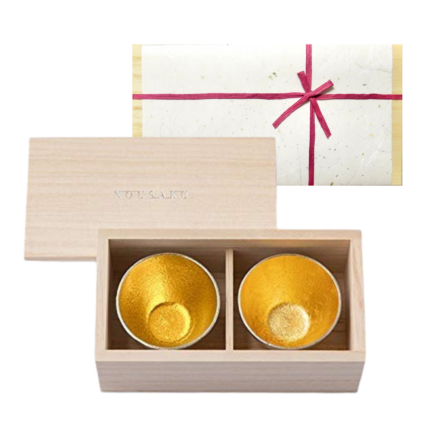 [Wrapped with Japanese paper] Set of 2 gold sake cups in a paulownia box